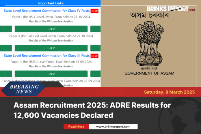 Assam Recruitment 2025: ADRE Results for 12,600 Vacancies Declared