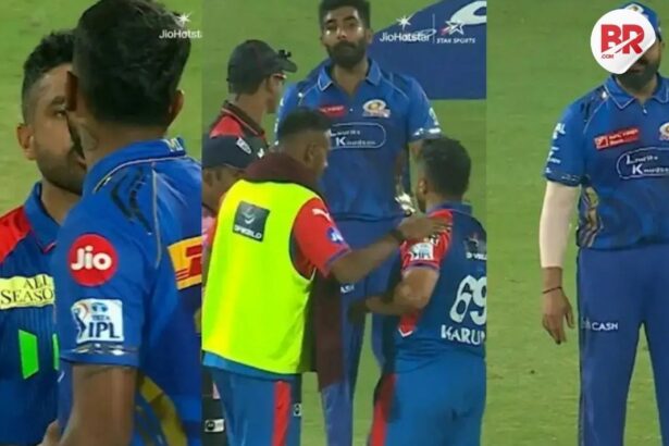 Jasprit bumrah loses temper with karun nair during dc vs mi match; hardik intervenes, rohit reacts hilariously