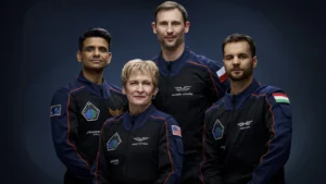 The axiom 4 team comprising shubhanshu shukla peggy whitson from the us slawosz uznanski wisniewski from poland and tibor kapu from hungary. Ap